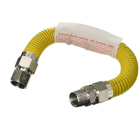 Flextron Gas Line Hose 1/2'' O.D.x12'' Len 3/8" FIPx1/2" MIP Fittings Yellow Coated Stainless Steel Flexible FTGC-YC38-12J